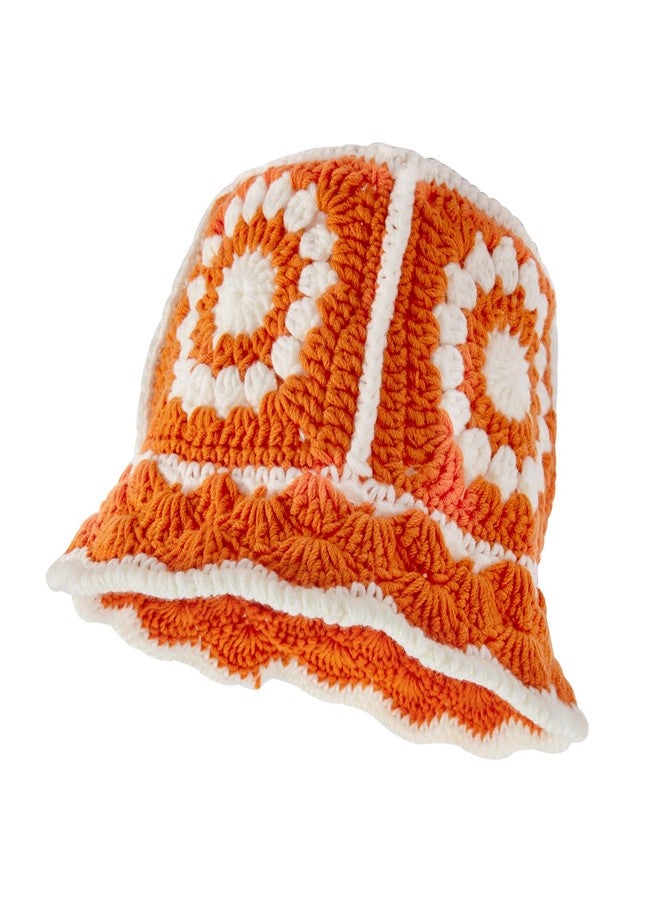 YLZZMDQSZ Crochet Bucket Hat for Women, Handmade Knitted Crochet Hats Breathable Foldable, Bucket Hat with Floral Knitted for Summer Beach, Outdoor, Vacation, Fishing and Fashion (Orange) - Image 2